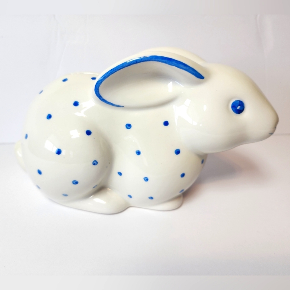 VTG Tiffany & Co Blue Polka Dot Rabbit Porcelain Bank Made in Italy